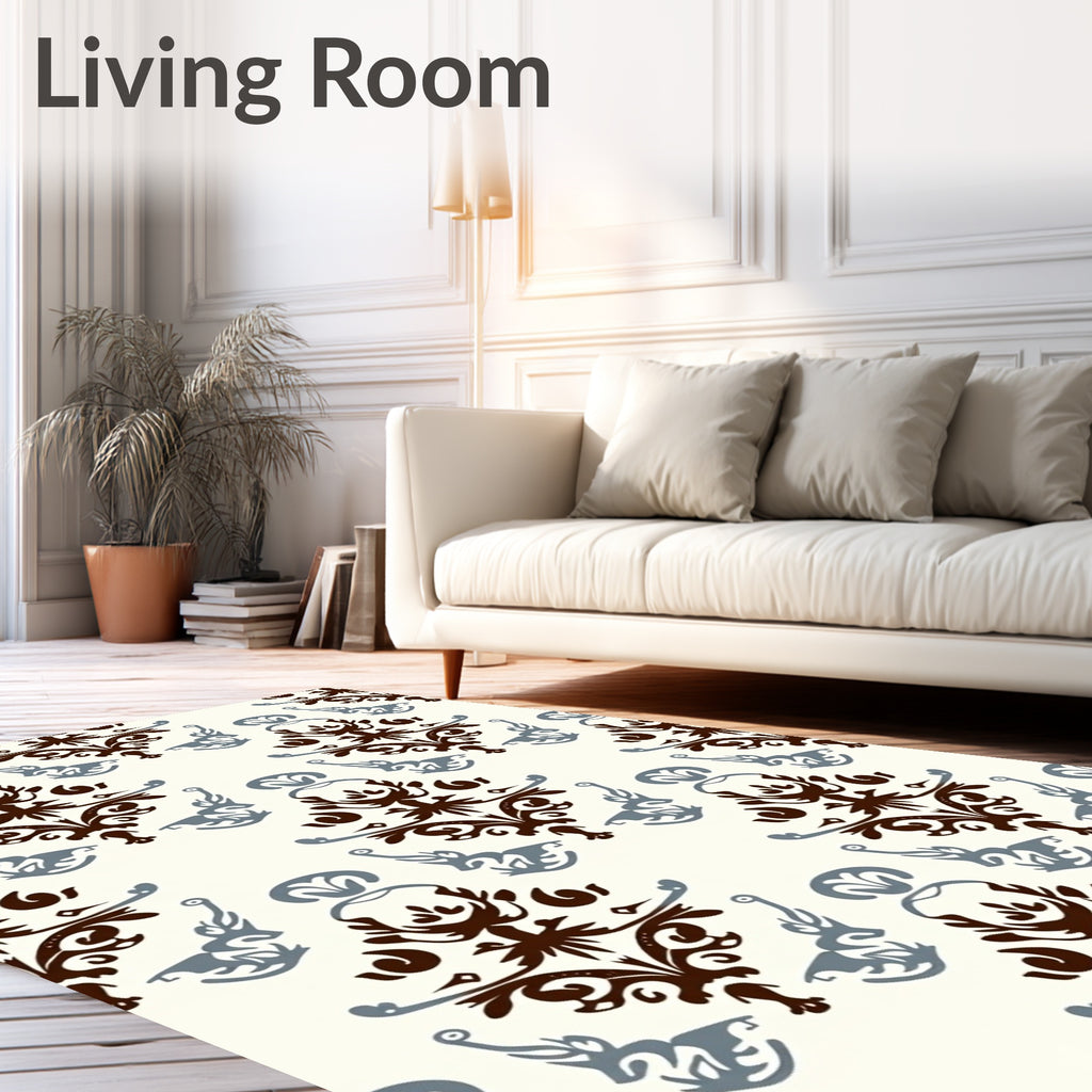 Vintage Brown Blue Damask Repeat Rug