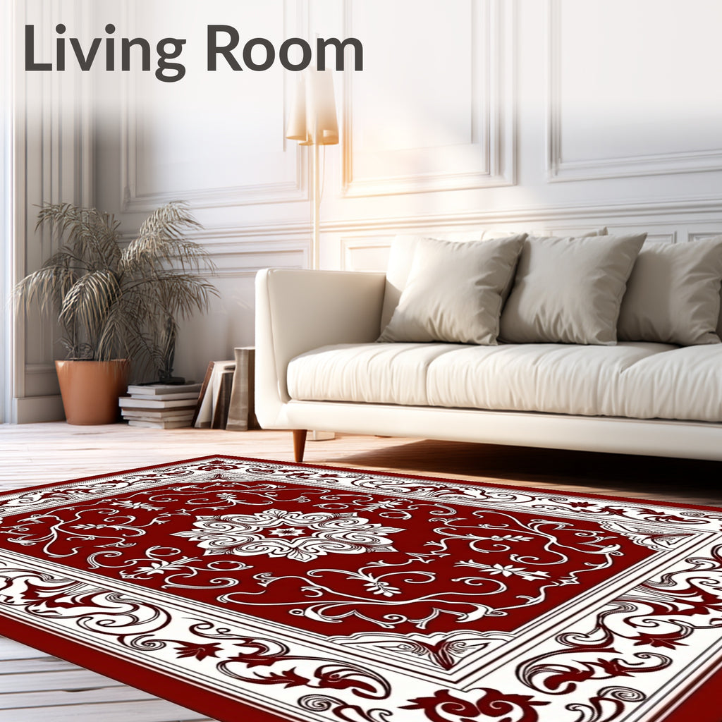Rich Burgundy Floral Scroll Medallion Rug