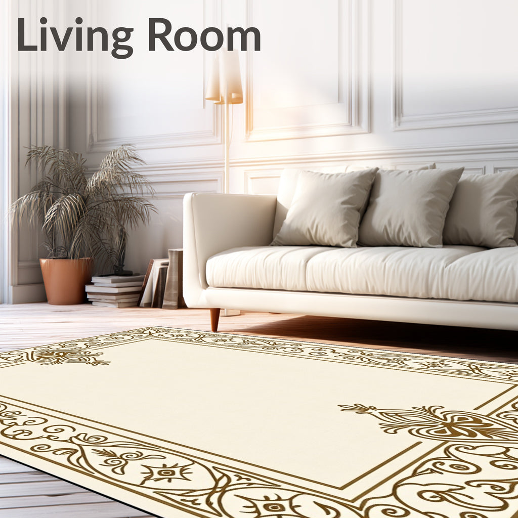 Elaborate Golden Scrollwork Decorative Frame Rug
