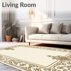 Elaborate Golden Scrollwork Decorative Frame Rug
