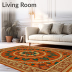Terracotta Orange Emerald Leaf Medallion Rug