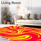 Vibrant Red Yellow Swirl Flow Rug