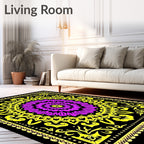 Vibrant Purple Floral Yellow Border Rug