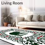 Dark Green Elephant With Red Berry Border Rug