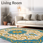 Blue Gold Floral Medallion Square Rug