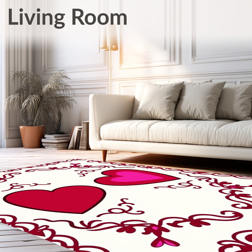 Red Pink Hearts Decorative Border Rug
