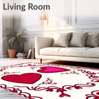 Red Pink Hearts Decorative Border Rug