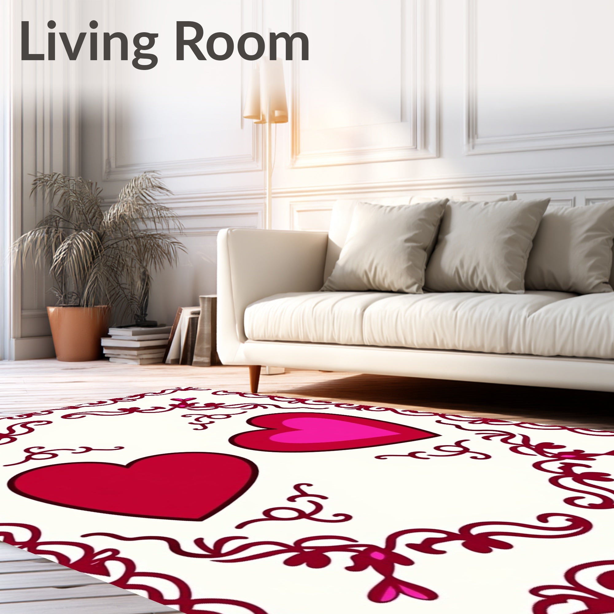 Red Pink Hearts Decorative Border Rug