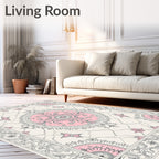 Pink Butterfly Medallion Scrollwork Rug