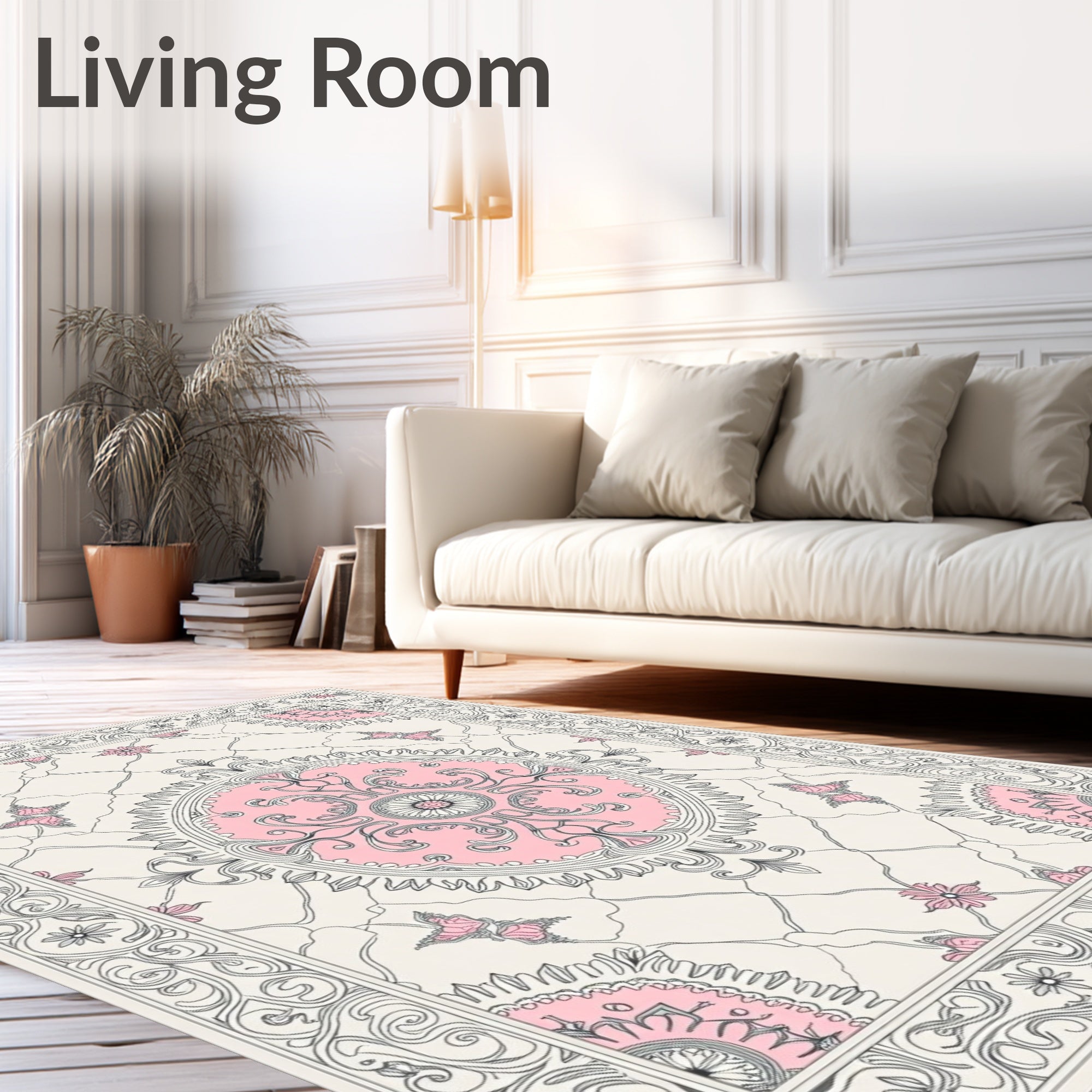 Pink Butterfly Medallion Scrollwork Rug
