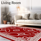 Crimson Swirl Floral Intricate Border Rug