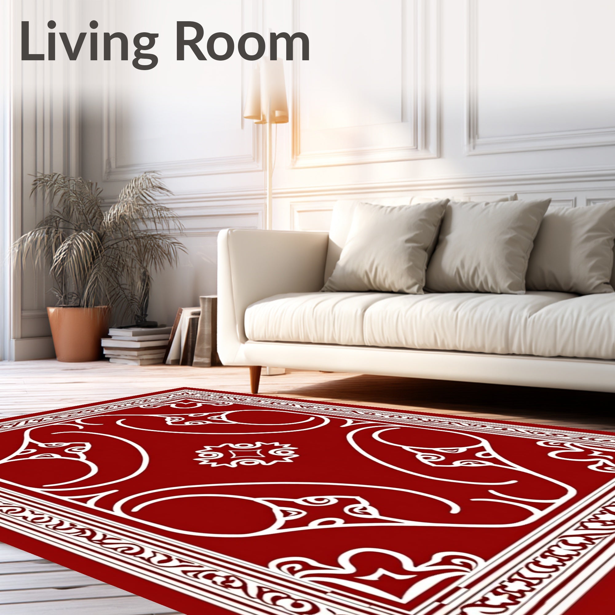 Crimson Swirl Floral Intricate Border Rug