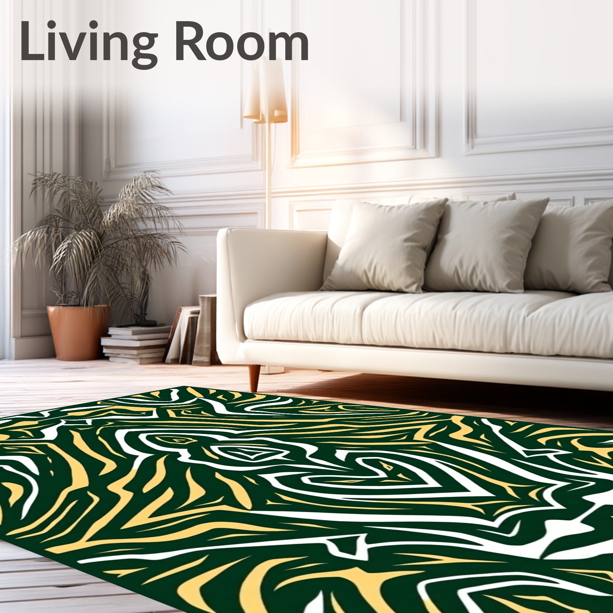 Emerald White Golden Abstract Flow Rug