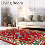 Ornate Red Floral Scroll Medallion Rug