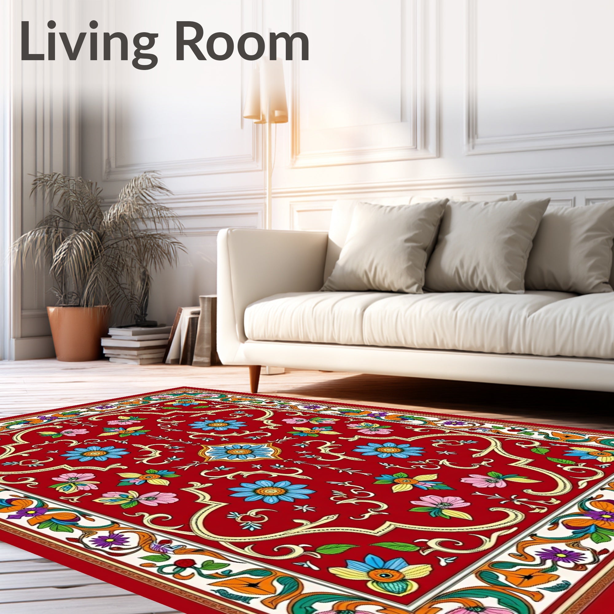 Ornate Red Floral Scroll Medallion Rug