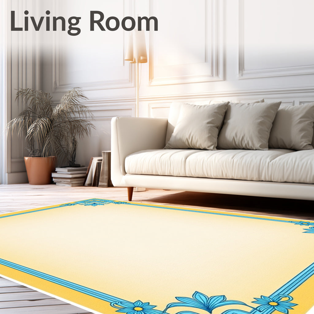 Golden Sky Blue Floral Border Rug