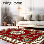 Crimson Red Ornate Medallion Border Rug