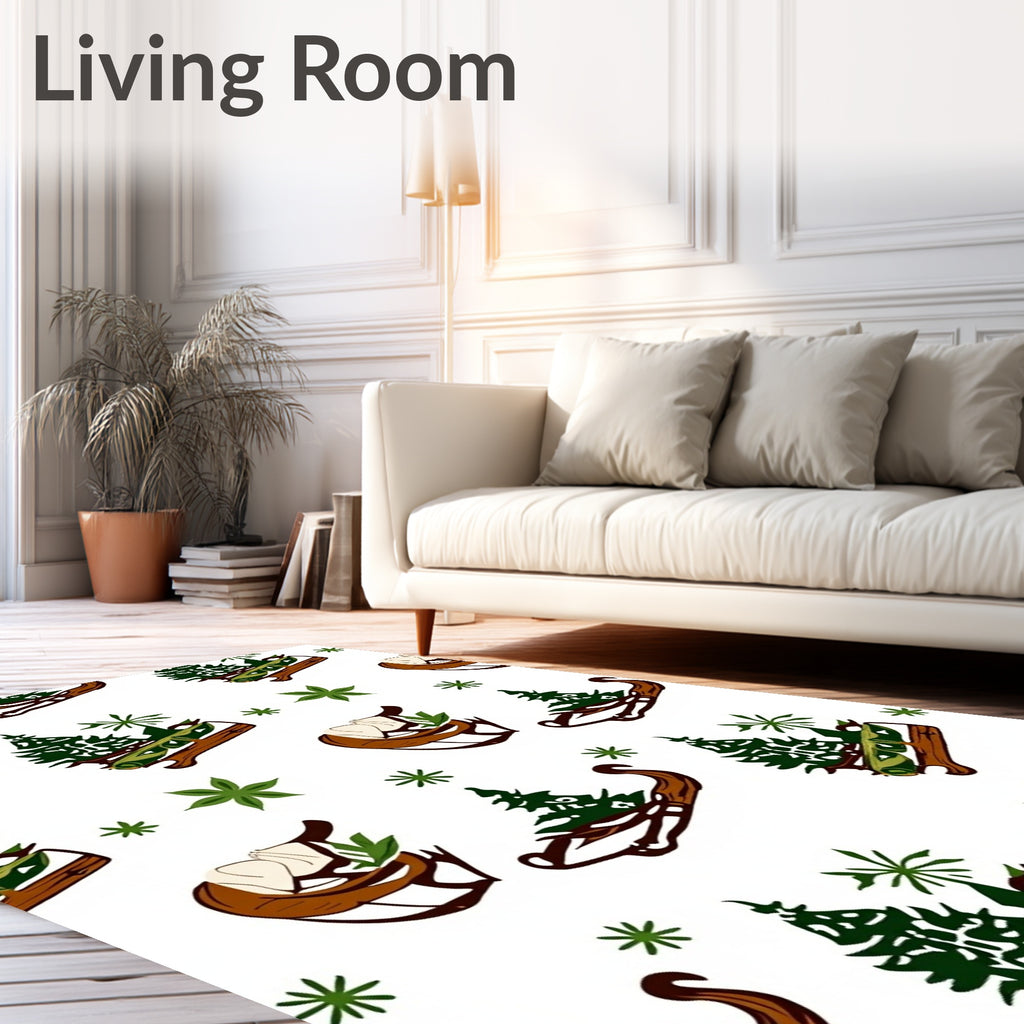 Winter Sleigh Evergreen Forest Scatter Rug