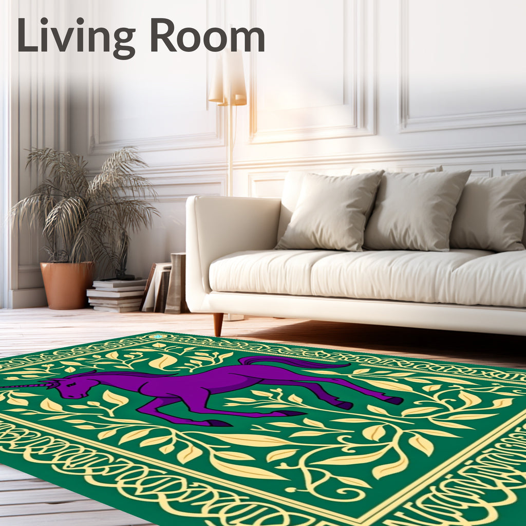 Enchanted Purple Unicorn Floral Border Rug