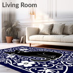 Mystical Black Cat Floral Whimsical Night Rug