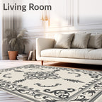 Classic Black Ivory Medallion Scroll Rug