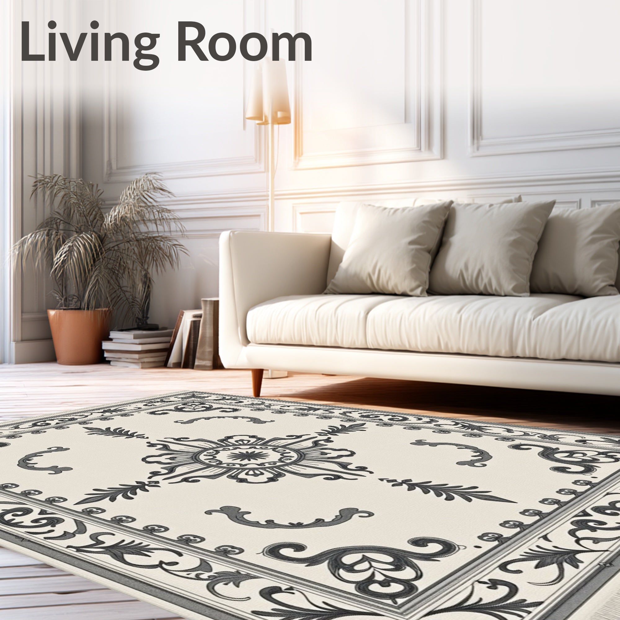 Classic Black Ivory Medallion Scroll Rug