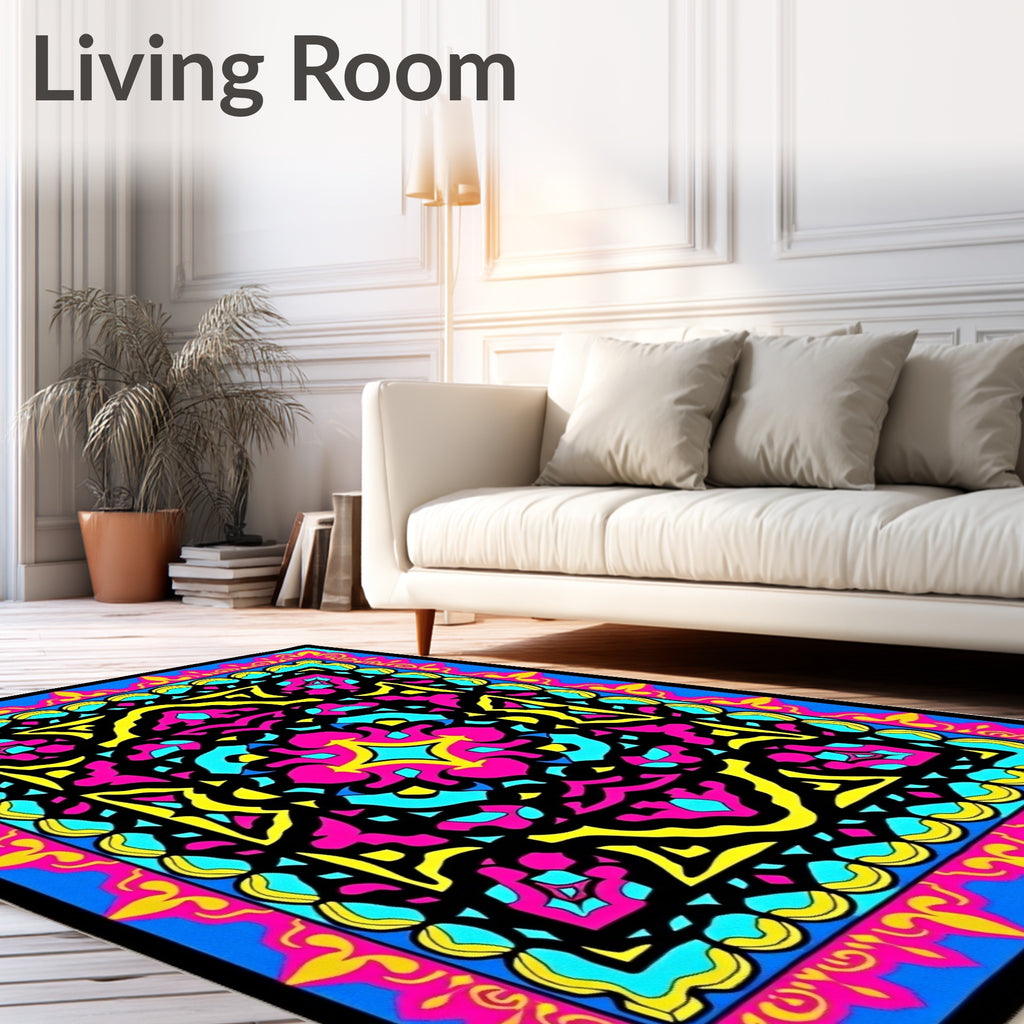 Vivid Azure Pink Yellow Interlocking Medallion Rug