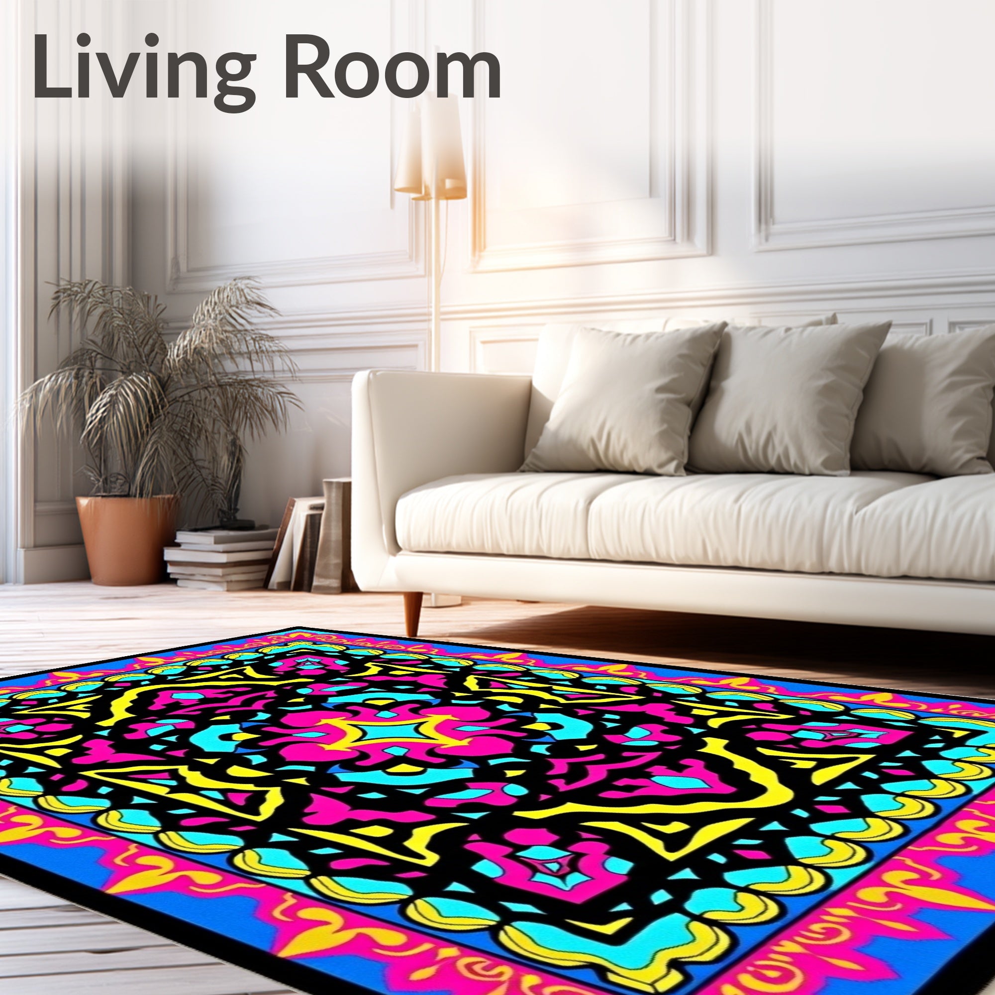 Vivid Azure Pink Yellow Interlocking Medallion Rug