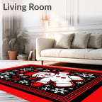 Joyful White Snowman Red Snowflakes Rug