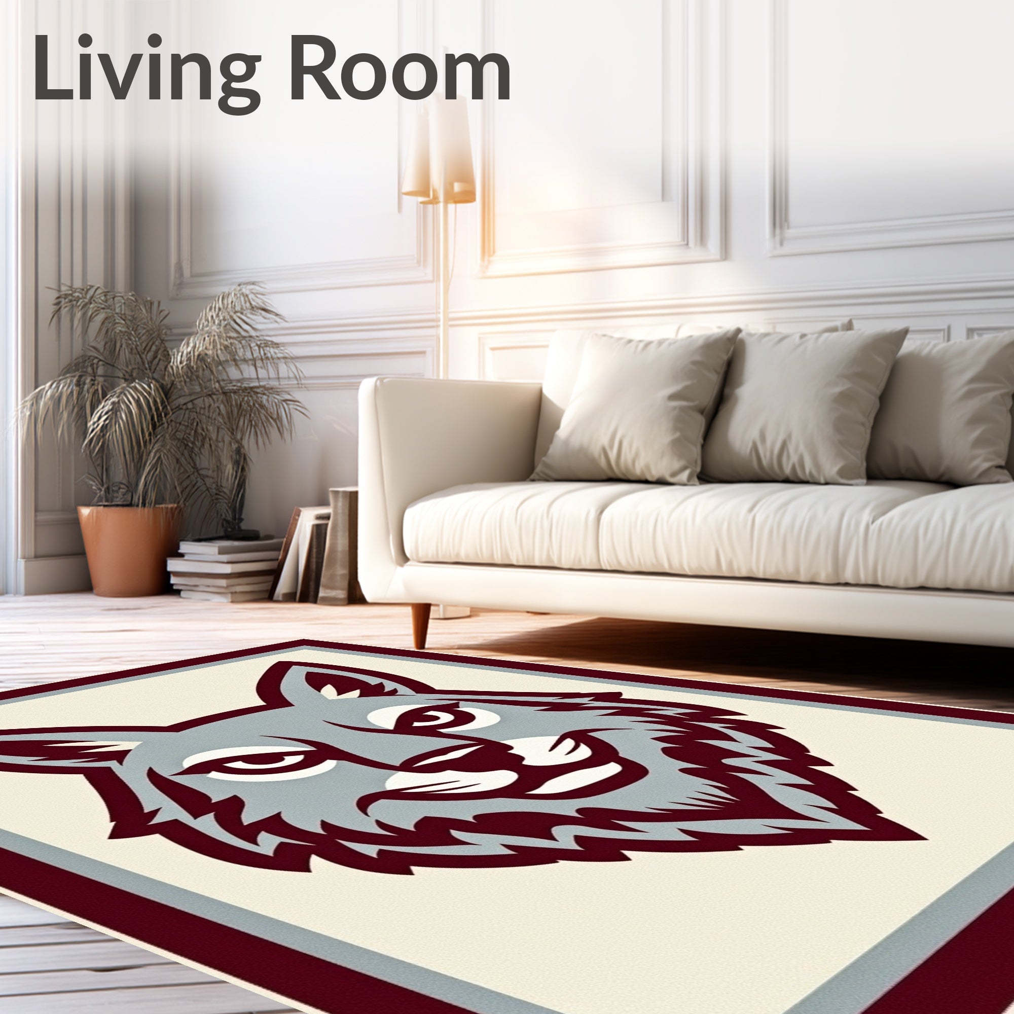 Crimson Gray Wolf Portrait Rug