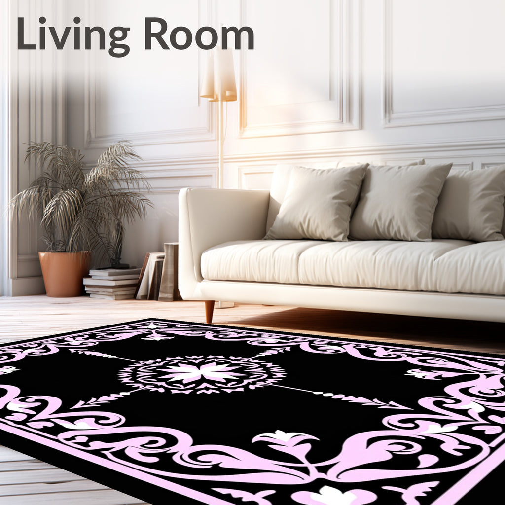 Ornate Pink Floral Centerpiece Frame Rug
