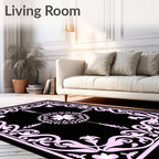 Ornate Pink Floral Centerpiece Frame Rug