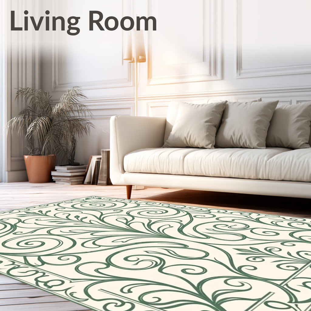 Green Floral Scrollwork Ornament Rug