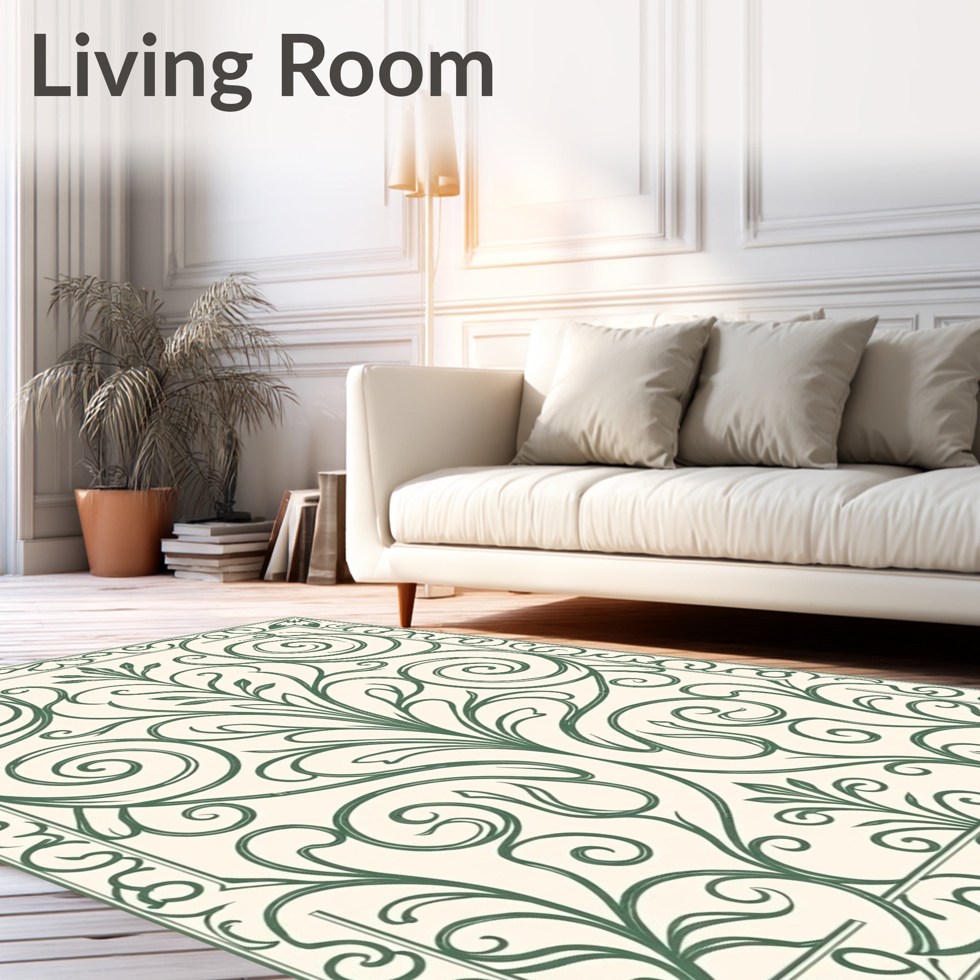 Green Floral Scrollwork Ornament Rug