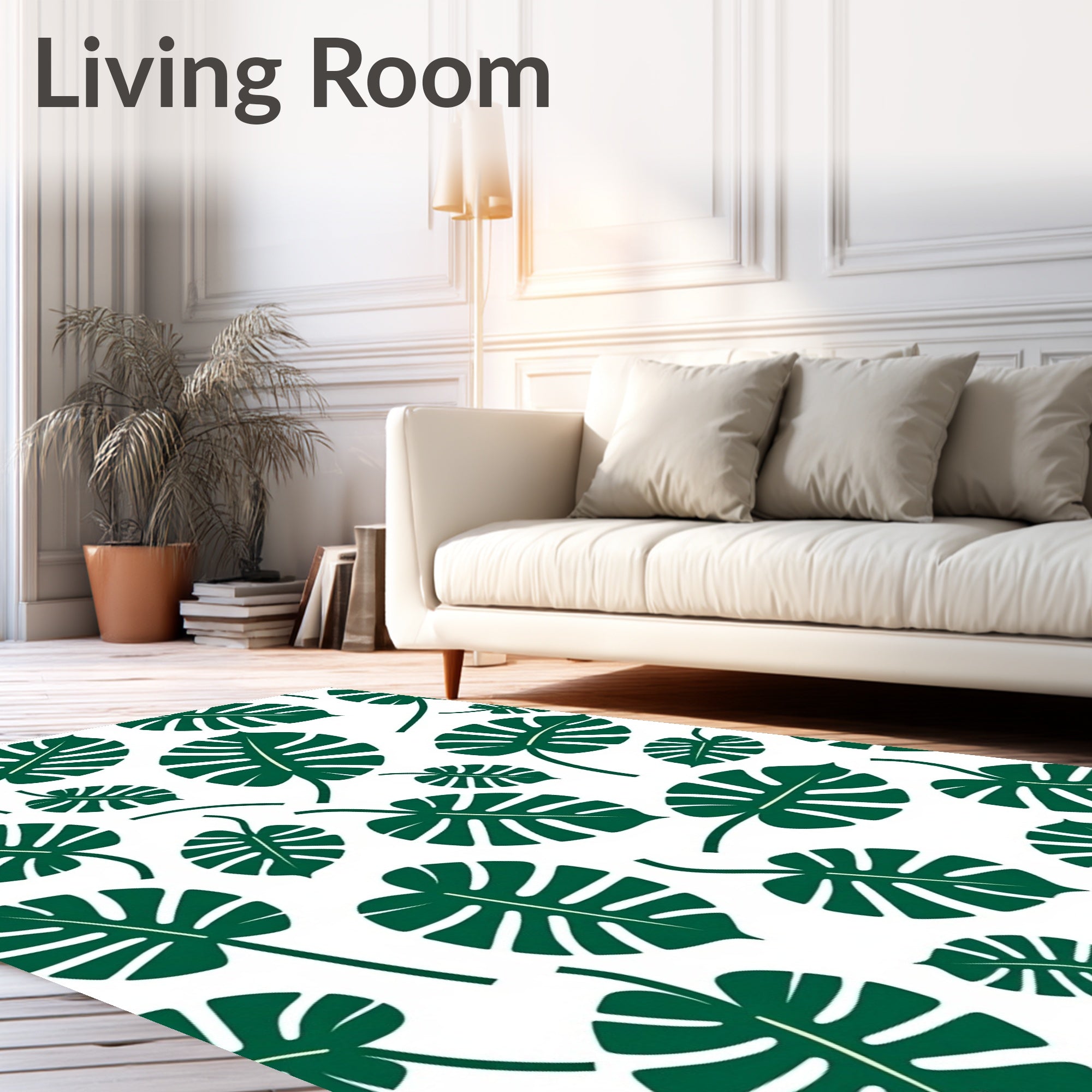 Green Tropical Monstera Leaves Rug