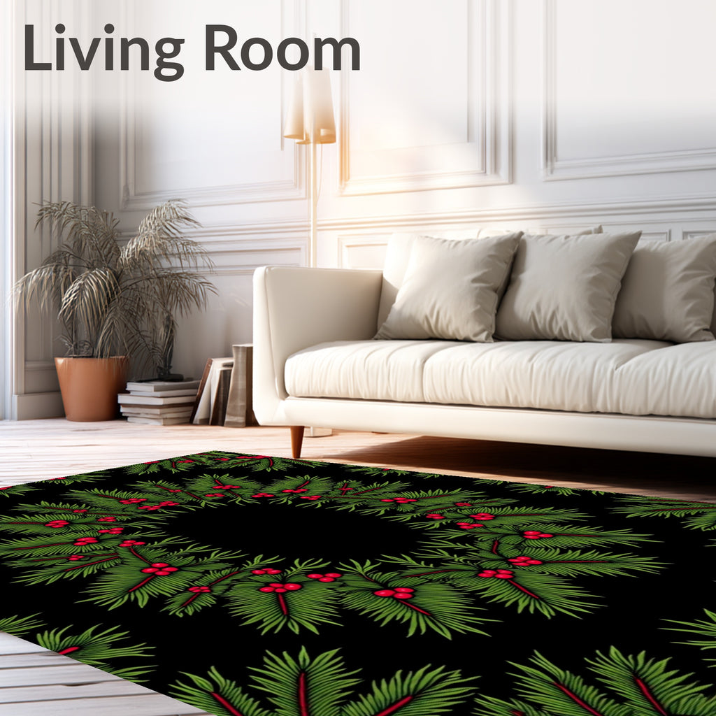 Vintage Green Holly Berry Wreath Rug