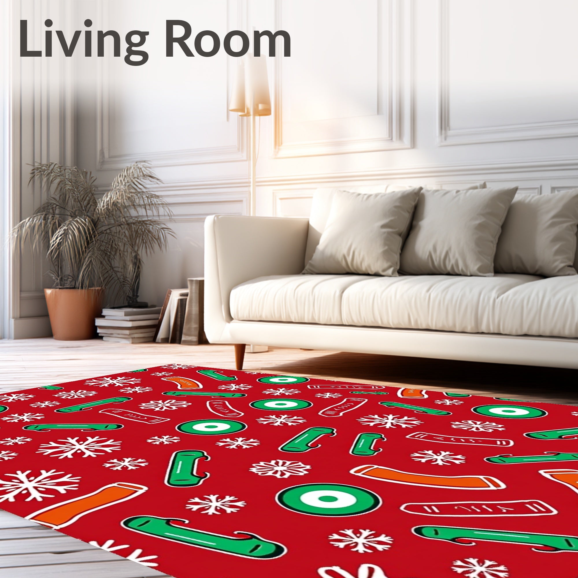 Red Winter Snowflakes Green Orange Shapes Rug
