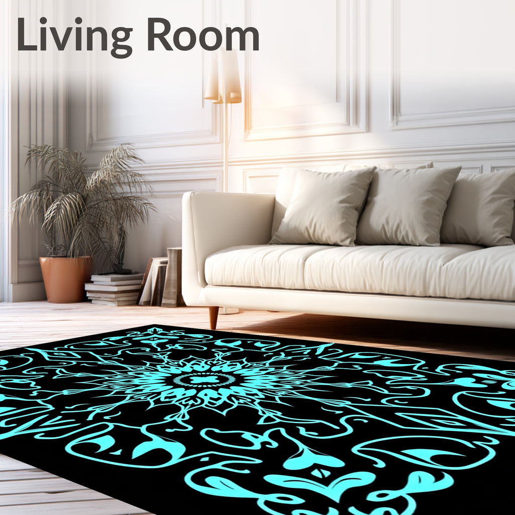 Aqua Floral Medallion Symmetry Rug
