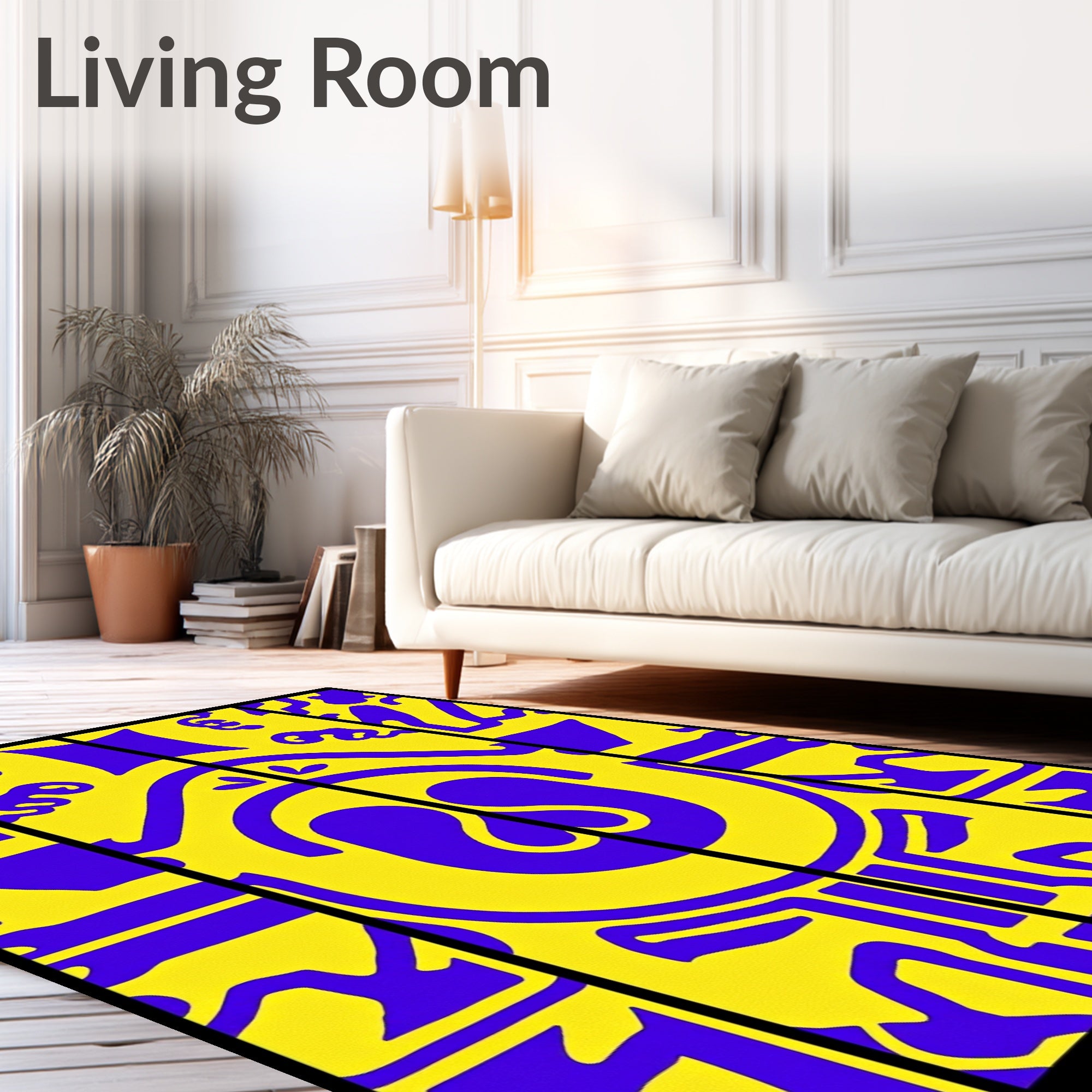 Bold Yellow Purple Abstract Symmetry Rug