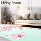 Pink Cherry Blossom Butterfly Garden Rug