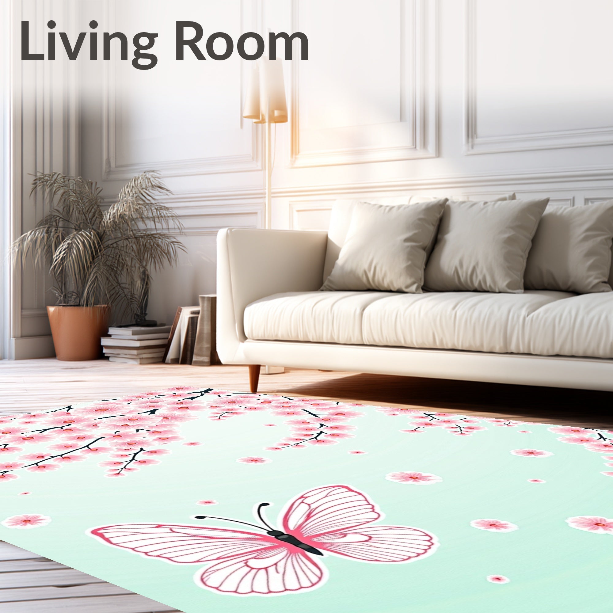 Pink Cherry Blossom Butterfly Garden Rug