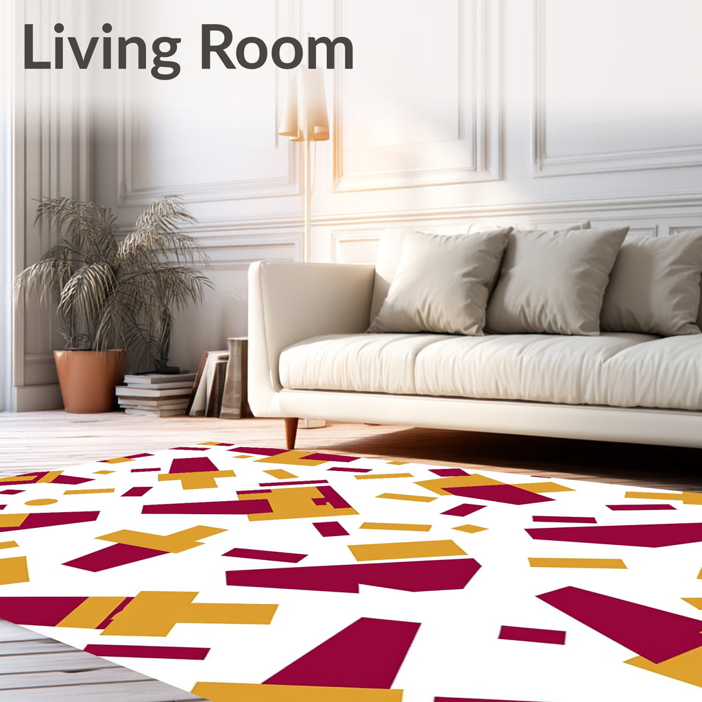 Crimson Gold Geometric Collage Rug