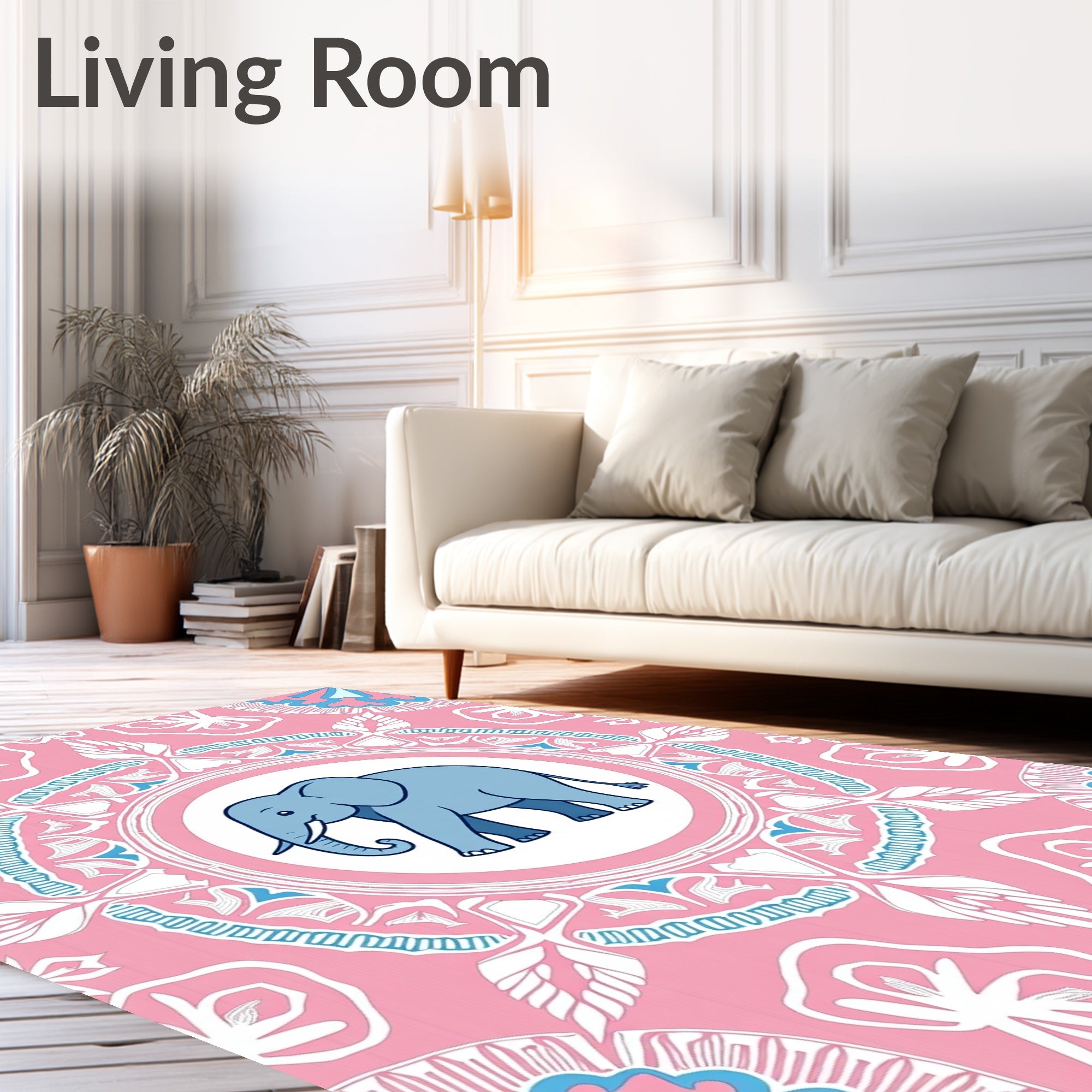 Pink Elephant Mandala Rug