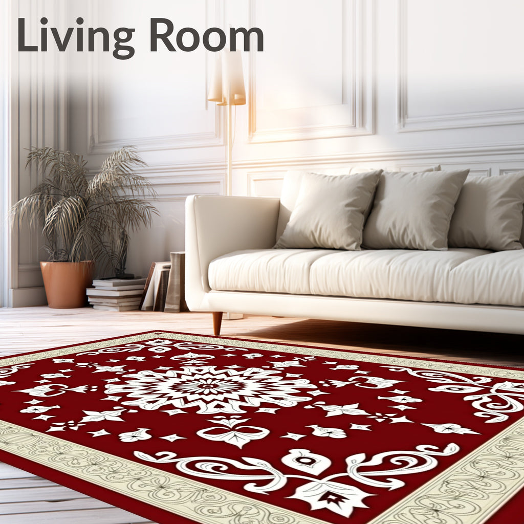 Crimson White Floral Border Medallion Rug