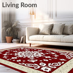Crimson White Floral Border Medallion Rug