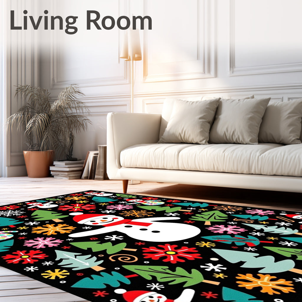 Whimsical Snowman Christmas Tree Medley Rug