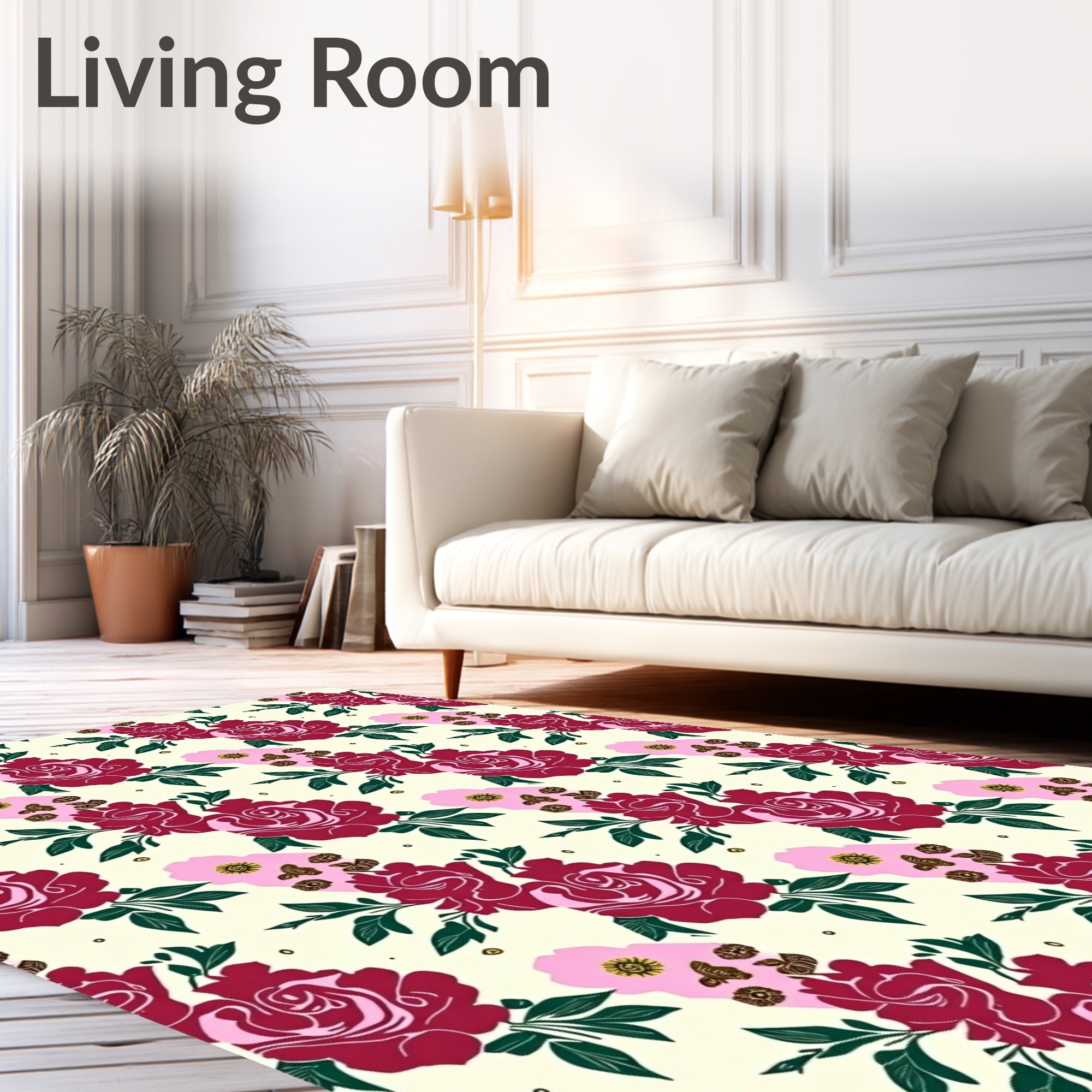 Crimson Rose and Pink Flower Garland Rug