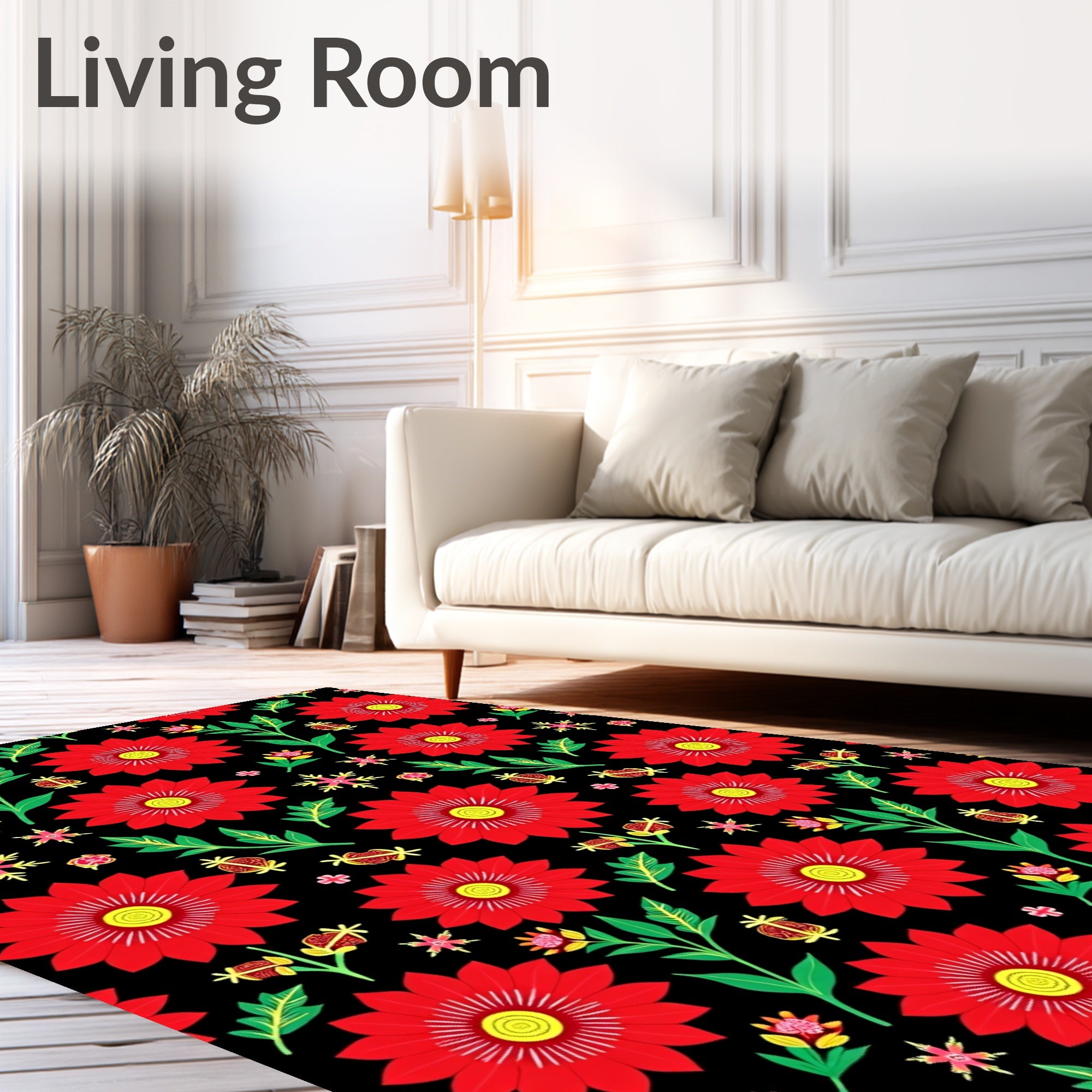 Bold Red Floral Medallion Garden Rug