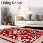 Rich Red White Floral Damask Rug