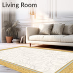Cream Floral Scroll Ornamented Frame Rug